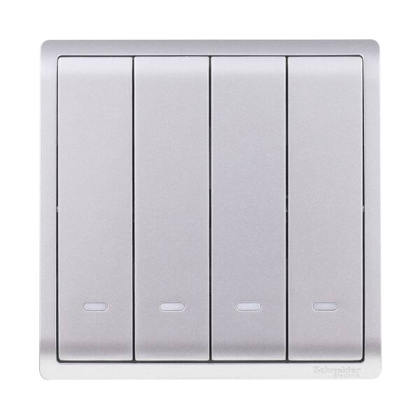 10AX 250V 4Gang 1way switched with Fluorescent Locator,Aluminium Silver - 1