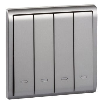 10AX 250V 4Gang 2way switched with Fluorescent Locator,Aluminium Silver - Schneider Electric