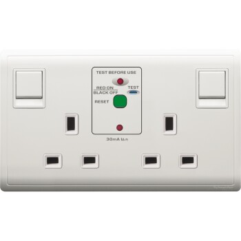 13A 250V Twin Gang Double Pole Switched RCD Socket, White - Schneider Electric