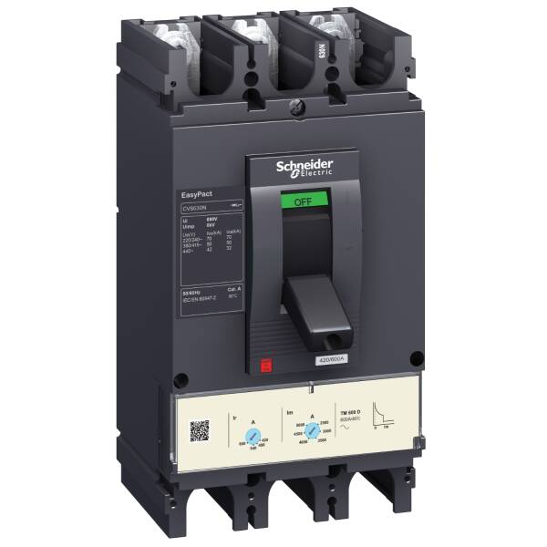 circuit breaker EasyPact CVS400F, 36 kA at 415 VAC, 400 A rating ETS 2.3 electronic trip unit, 3P 3d - 1