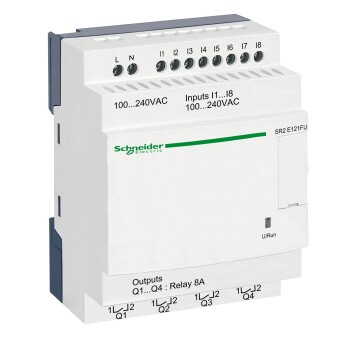 Compact smart relay, Zelio Logic, 12 I/O, 100...240 V AC, clock, no display - Schneider Electric