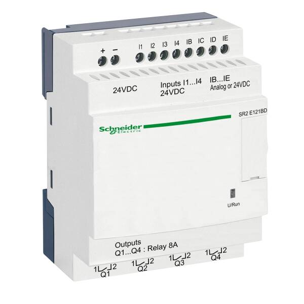Compact smart relay, Zelio Logic, 12 I/O, 24 V DC, clock, no display - 1