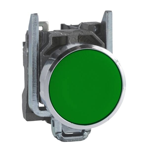 Harmony XB4, Push button, metal, flush, green, Ø22, spring return, unmarked, 1 NO - 1