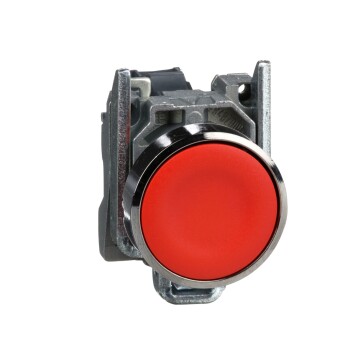 Harmony XB4, Push button, metal, flush, red, Ø22, spring return, unmarked, 1NC - Schneider Electric