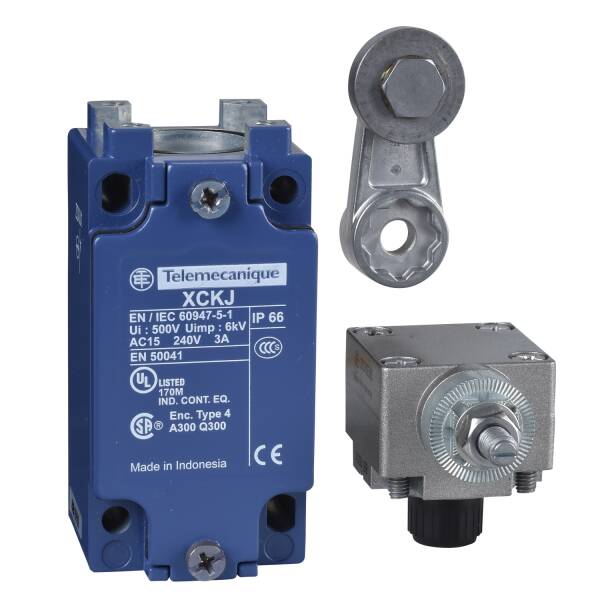 Limit switch, XC Standard, XCKJ, steel roller lever, 1NC+1 NO, snap action, Pg13 - 1