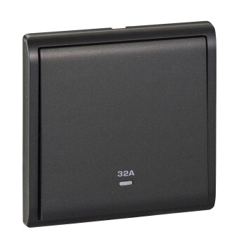 Pieno - 32A 250V - 1 gang double pole switch with neon, Matt Black - Schneider Electric