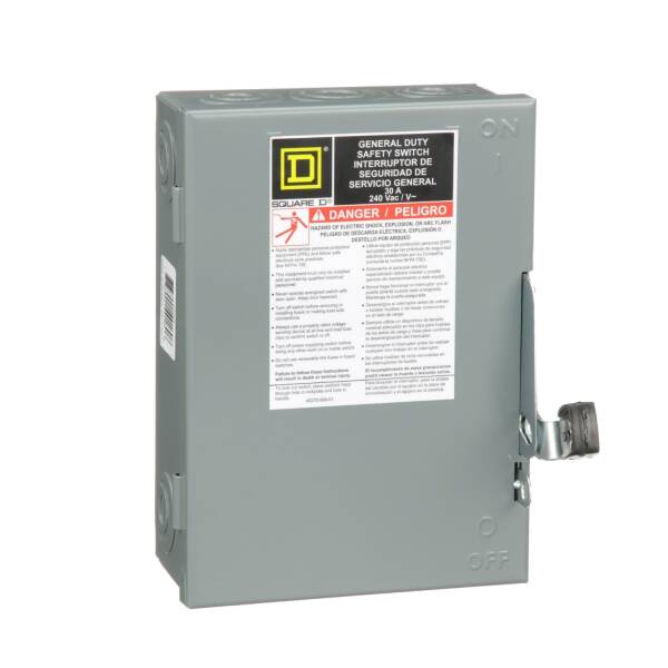 Safety switch, general duty, non fusible, 30A, 3 wire, 3 poles, 7.5hp, 240VAC, Type 1 - 1