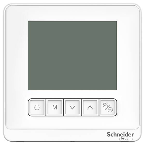 SpaceLogic thermostat, fan coil on/off, standalone, LCD 5 Button, 2P, 3 fan, 240V, white - 1