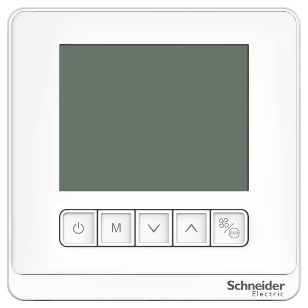 SpaceLogic thermostat, fan coil proportional, networking, LCD 5 Button, 4P, 3 fan, modbus, external sensor, 240V, white - 1