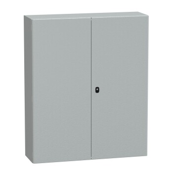 Spacial S3D dble plain door w/o mount.plate. H1200xW1000xD300 IP55 IK10 RAL7035. - Schneider Electric