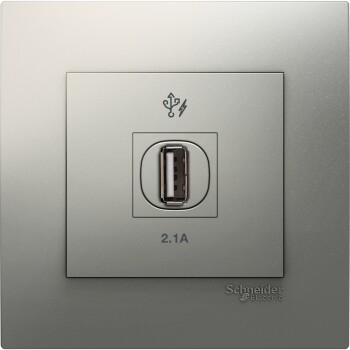 Vivace - 1 x 2.1A USB Charger - Aluminium Silver - Schneider Electric