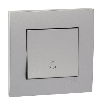 Vivace 10A 250V 1G Bell Press Switch with marking,Aluminium Silver - Schneider Electric