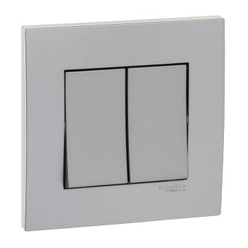 Vivace 16AX 250V 2gang 1Way Switch,Aluminium Silver - Schneider Electric
