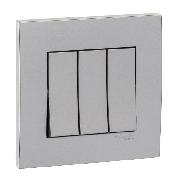 Vivace 16AX 250V 3gang 1Way Switch,Aluminium Silver - 1