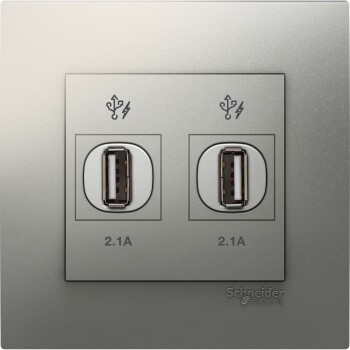 Vivace - 2 x 2.1A USB Charger - Aluminium Silver - Schneider Electric