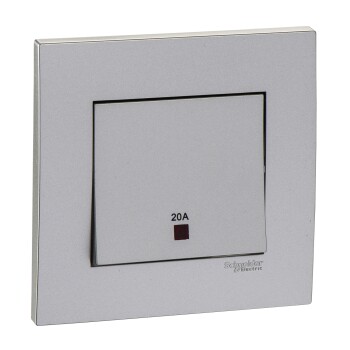 Vivace 20A 250V 1gang Double Pole Switch with NeonandEarth,AluminiumSilver - Schneider Electric